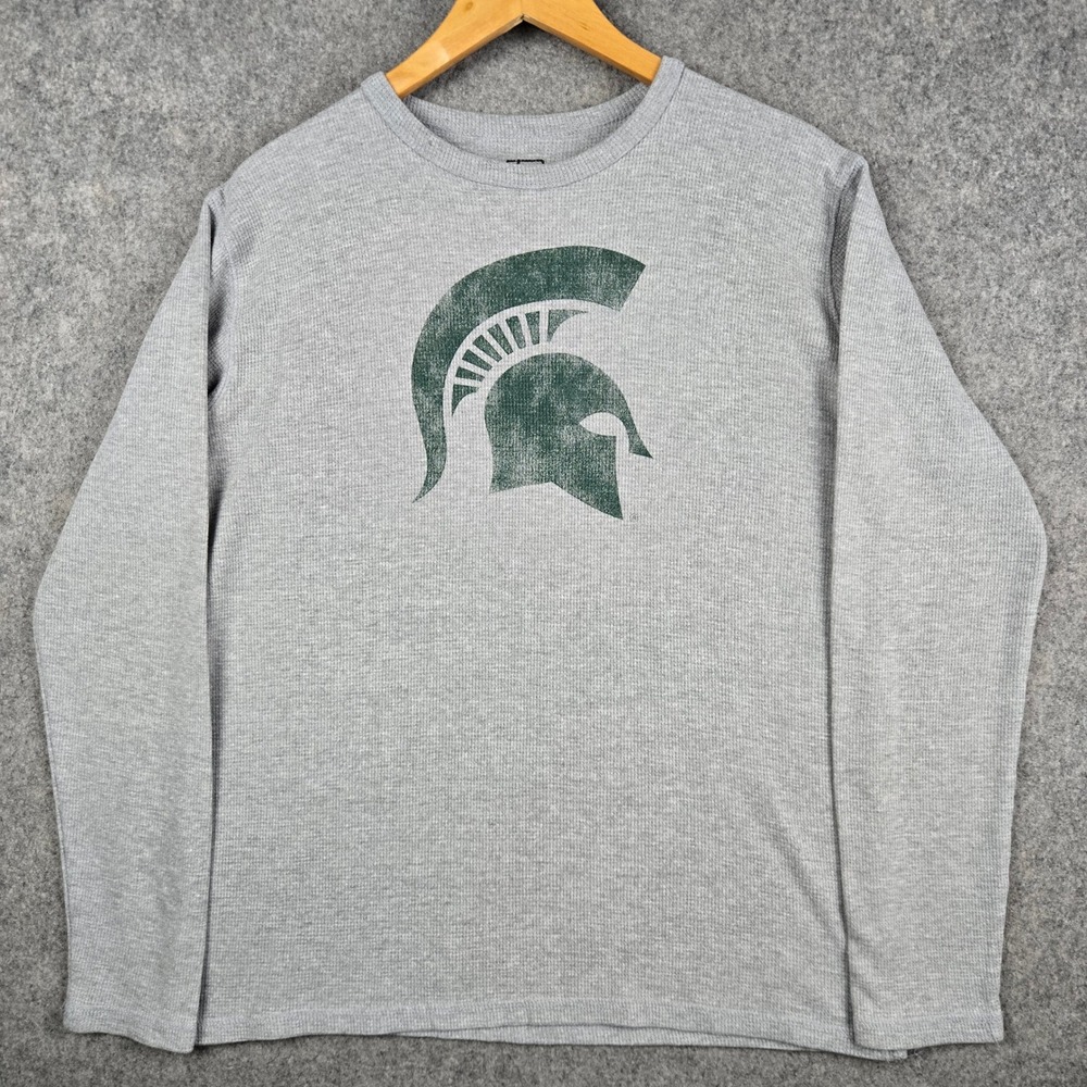 J2 Sport Michigan State Spartans Mens Large Gray Thermal Waffle Knit Shirt MSU